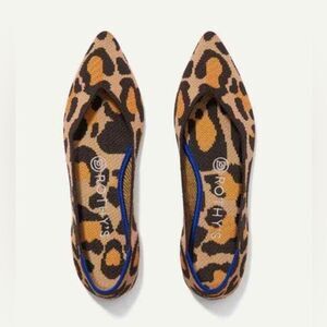 Rothy's The Point Big Cat Leopard Printed Fabric Pointy Toe Ballet Flats 9